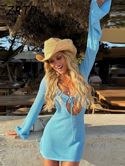 שמלת חוף סרוגה בגזרת מיני- גבי
